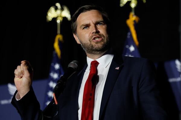 Republican vice presidential nominee Sen. JD Vance, R-Ohio, deliver his remarks on Monday, September 16, 2024, during Georgia Faith & Freedom Coalition’s annual dinner at Cobb Galleria Centre in Atlanta.
(Miguel Martinez / AJC)