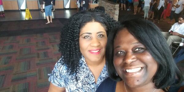 Robin Samuels, right, take a selfie with Carla Miller before taking in a matinee on Sunday. The longtime friends were among thousands who turned out to view “Girls Trip” over the weekend. Contributed