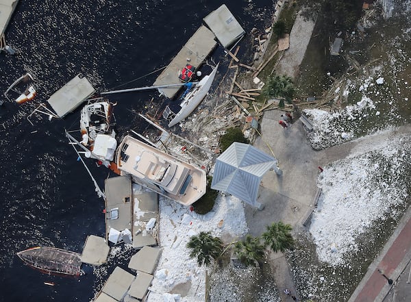 September 12, 2017St. Marys : Debris from docks that were shredded and boats that were sunk litter the shoreline after Hurricane Irma on Tuesday, September 12, 2017, at St. Marys on the Georgia coast.    Curtis Compton/ccompton@ajc.com