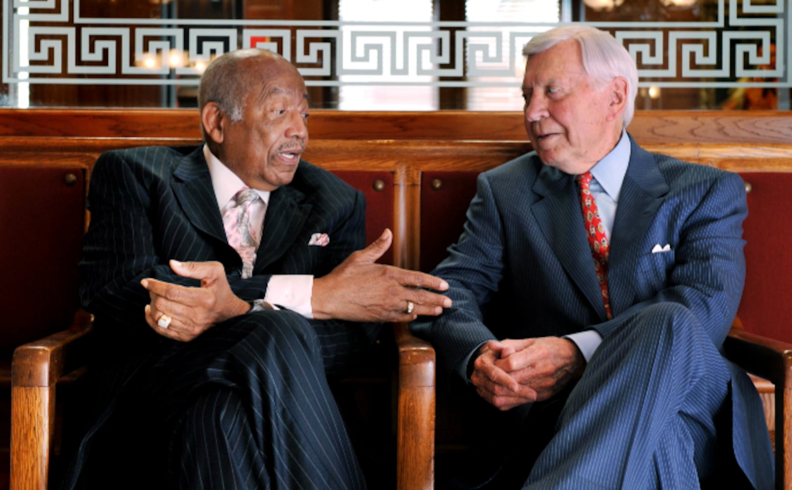 Former state Sen. Leroy Johnson and former Gov. Carl Sanders, in the state Capitol in 2008. AJC file