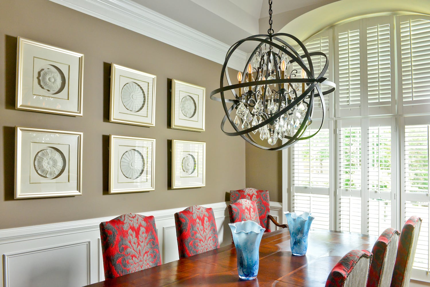 The long walnut dining table is a favorite piece of furniture