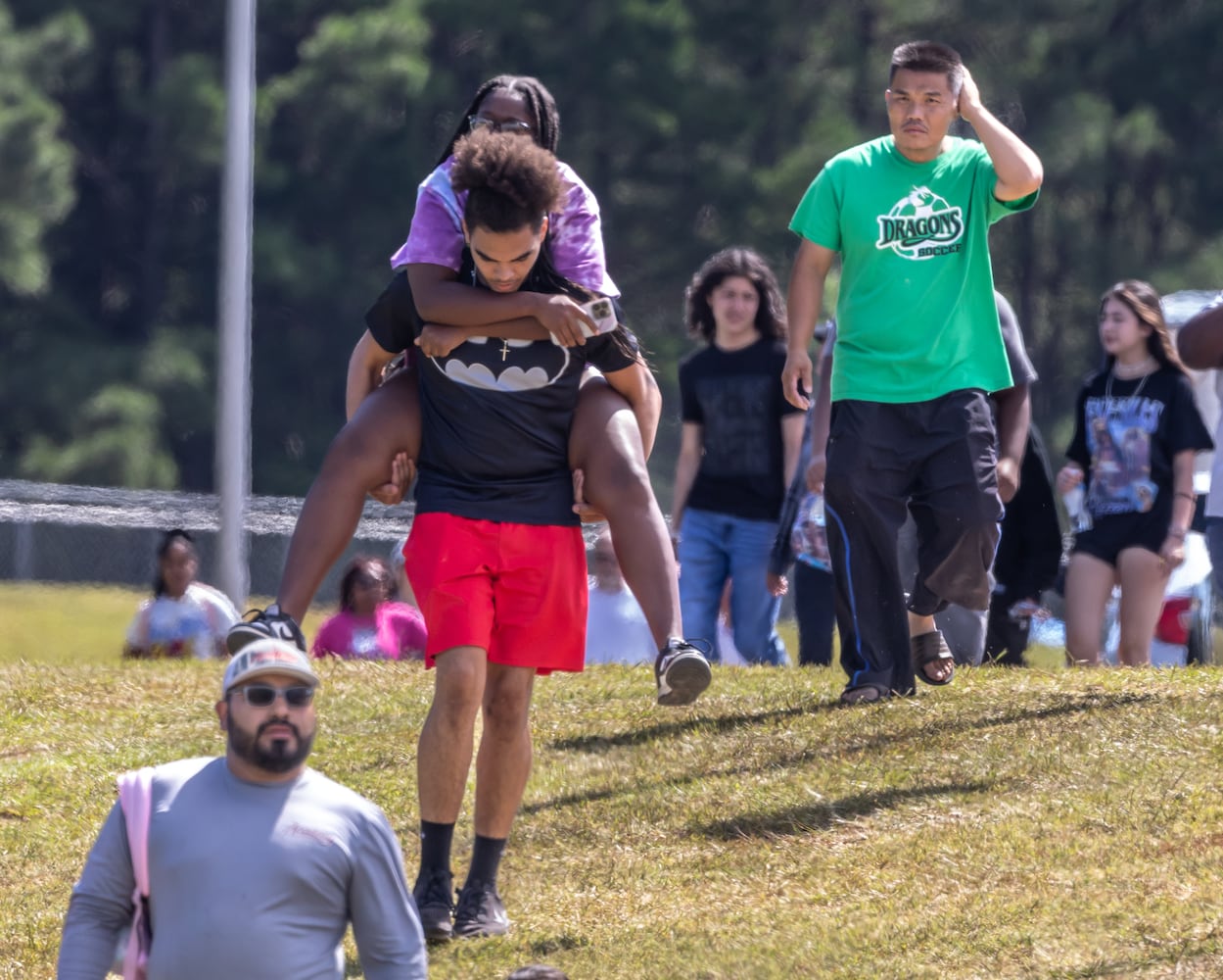 Four people were killed and nine others were taken to various hospitals after a shooting at Apalachee High School in Barrow County, the GBI said Wednesday afternoon, Sept. 4, 2024. One person was in custody, the state agency confirmed. (John Spink/AJC)