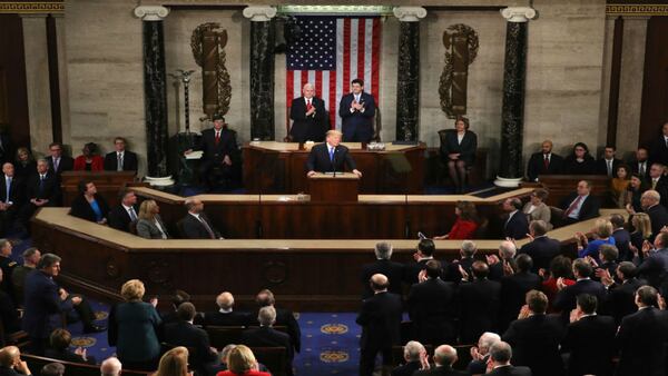 President Donald Trump delivered his first State of the Union address in the chamber of the U.S. House of Representatives before a joint session of  Congress January 30, 2018, in Washington, DC.