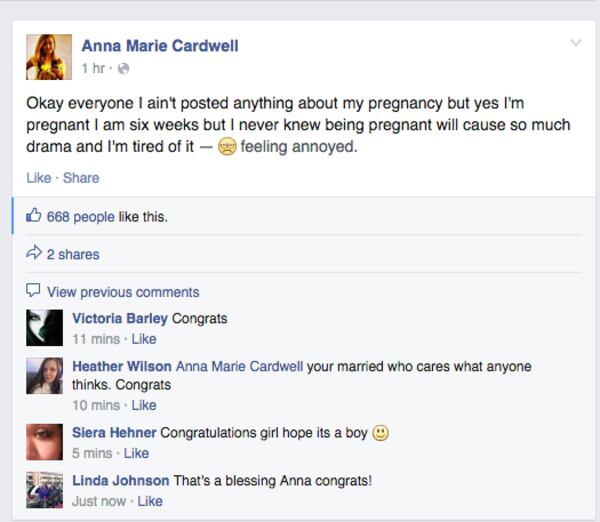 Anna Marie Caldwell confirmed Baby # 2 is on the way