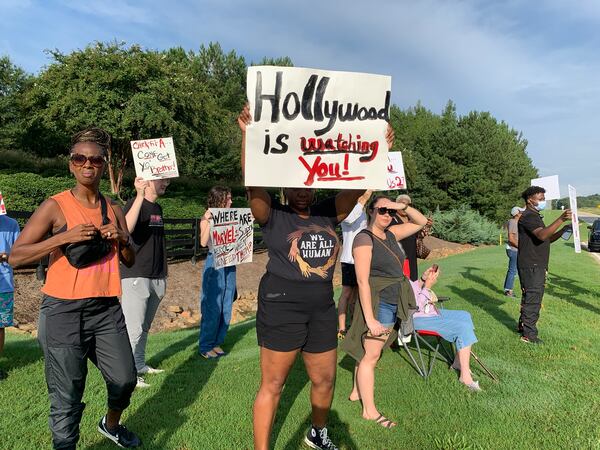 On September 6, 2022, several residents of Trilith protested the studio outside a Trilith Studio entrance. RODNEY HO/rho@ajc.com