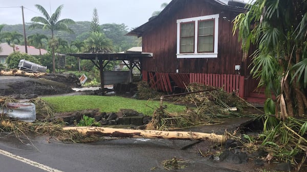 This photo provided by Jessica Henricks shows damage from Hurricane Lane Friday, Aug. 24, 2018, near Hilo, Hawaii.