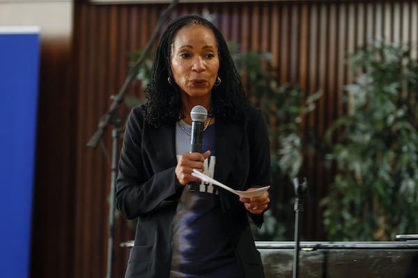 Spelman College president Dr. Helene Gayle speaks to  students and faculty at Sisters Chapel on Friday, September 23, 2022 at Spelman College. (Natrice Miller/natrice.miller@ajc.com)  