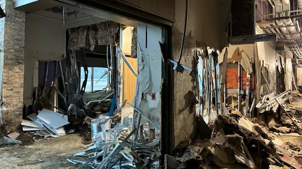 Unicoi County Hospital in Erwin, Tennessee, was destroyed by a flash flood during Hurricane Helene in late September. During the worst of the flooding, murky, brown rapids surrounded the hospital building, with 12 feet of water on all sides. Ballad Health CEO Alan Levine estimated it will cost $50 million to replace the hospital. (Lauren Sausser/KFF Health News)