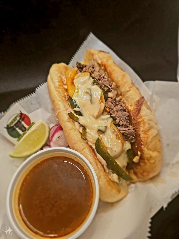 Jose Laos of Jose’s Birria & Burgers uses birria to make these Filly Phrench Dip sandwiches, which are part Philly cheesesteak and part French dip. (Courtesy of Jose Laos)