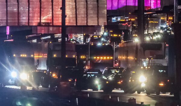 Traffic was piled up after a tractor-trailer crash on I-285 West through Dunwoody early Tuesday morning.