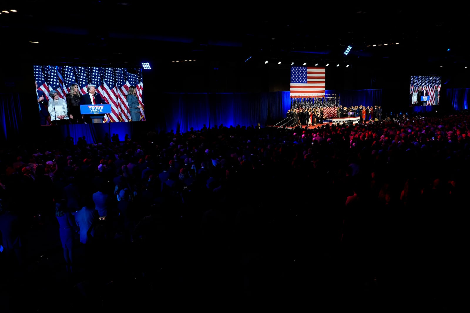 Republican presidential nominee former President Donald Trump speaks at an election night watch party, Wednesday, Nov. 6, 2024, in West Palm Beach, Fla. (AP Photo/Julia Demaree Nikhinson)