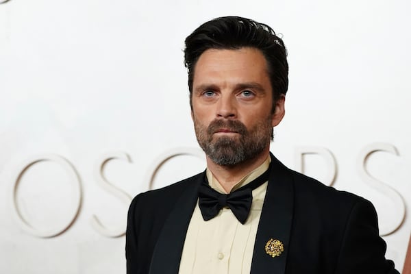 Sebastian Stan arrives at the Oscars on Sunday, March 2, 2025, at the Dolby Theatre in Los Angeles. (Photo by Jordan Strauss/Invision/AP)