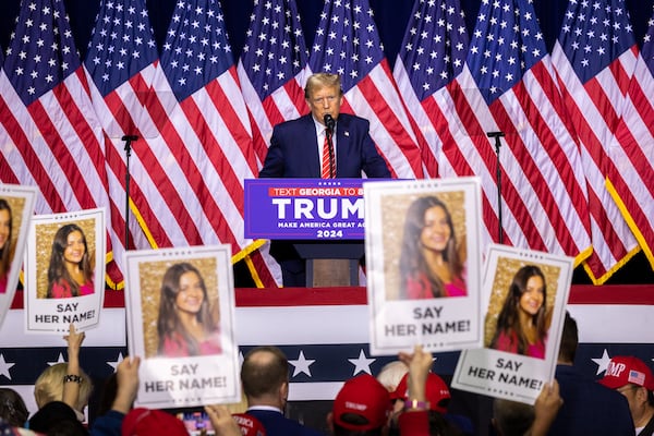 Then-presidential candidate Donald Trump speaks during a March campaign rally in Rome.