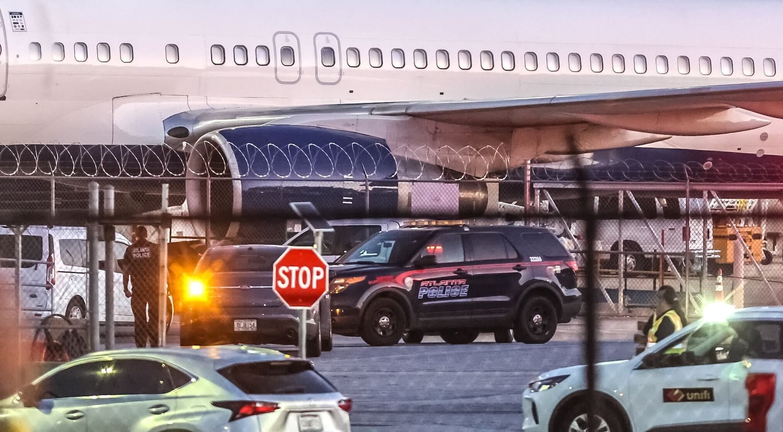 Police responded to the scene of an accident at a Delta facility near Hartsfield-Jackson International Airport on Tuesday, Aug. 27, 2024. (John Spink/The Atlanta Journal-Constitution/TNS)