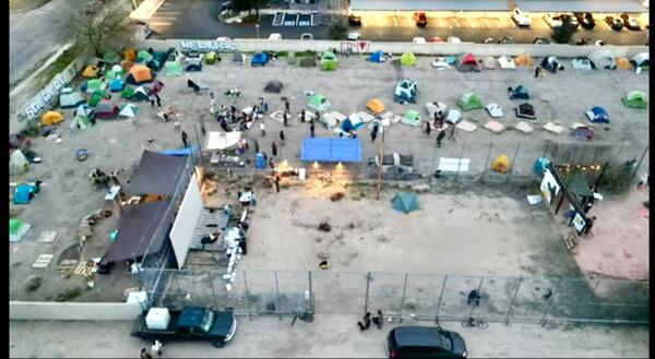 Foes of the Public Safety Training Center visited Tucson, Ariz., last week and vandalized several businesses. Here is the empty lot where the ycamped.