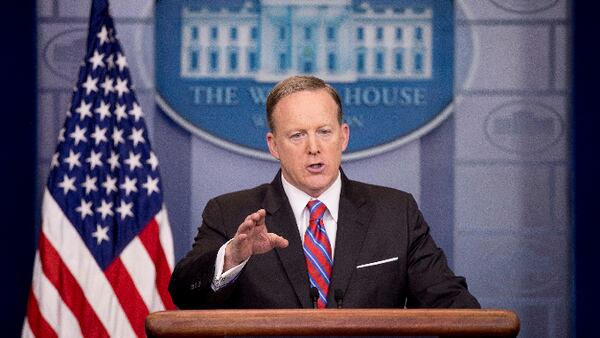 White House press secretary Sean Spicer talks to the media during the daily press briefing at the White House in Washington, Tuesday, March 28, 2017. (AP Photo/Andrew Harnik)