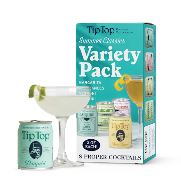 Tip Top's new Summer Classics eight-pack has two each of four of the line's ready-to-drink canned cocktails. Courtesy of Tip Top Proper Cocktails