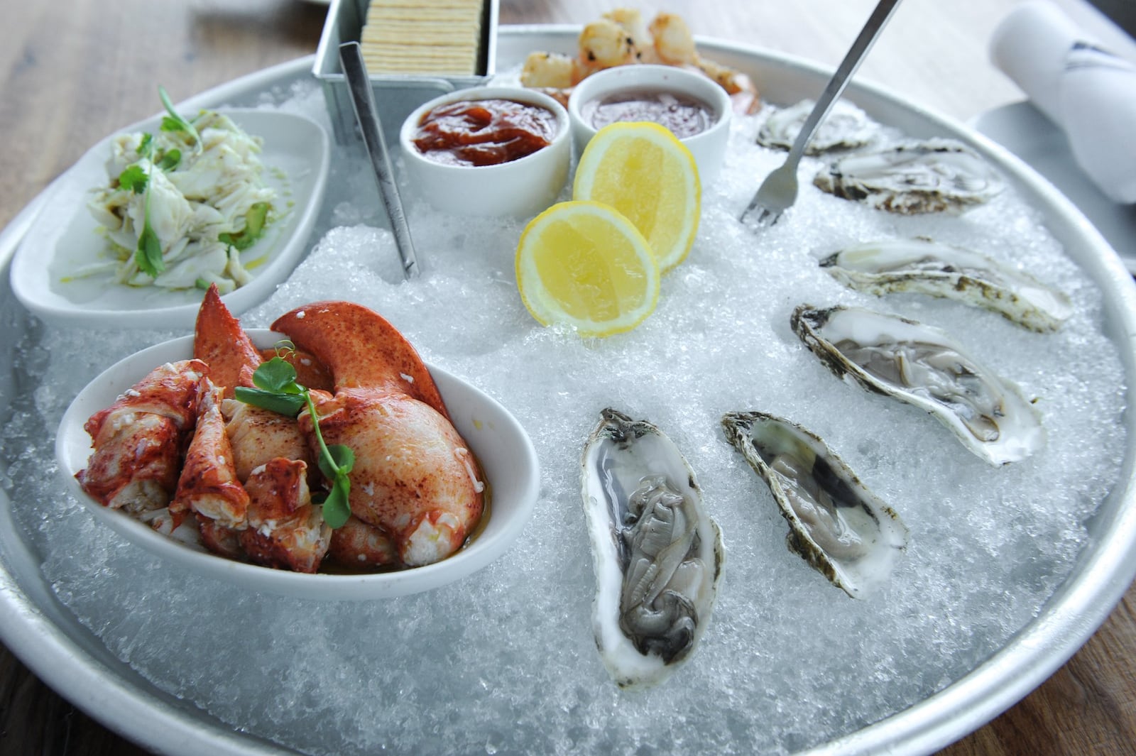 Grand Crudo for two, with shrimp, oysters, lump crab, and lobster. (BECKY STEIN PHOTOGRAPHY)