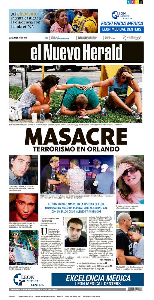 Newspaper front pages reflect Orlando tragedy