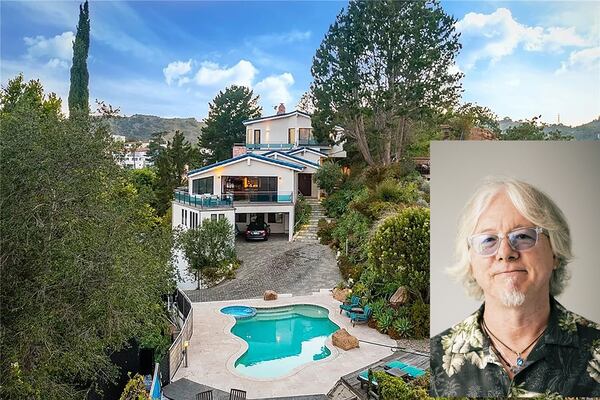 Mike Mills, formerly of R.E.M., has put his Hollywood home up for sale.  Engel & Volkers Calabasas/AJC file photo (inset)