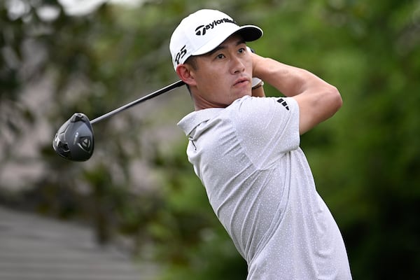 Collin Morikawa tees off on the first hole during the final round of the Arnold Palmer Invitational at Bay Hill golf tournament, Sunday, March 9, 2025, in Orlando, Fla. (AP Photo/Phelan M. Ebenhack)