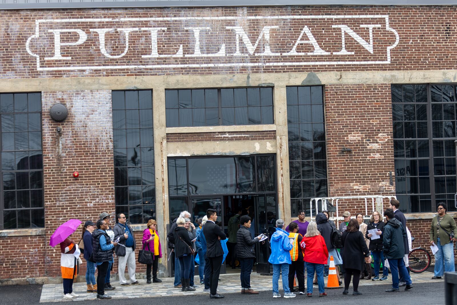 Volunteers gather around Pullman Yard in preparation for President Joe Biden's rally on Saturday in Atlanta, March 9, 2024. (Steve Schaefer/steve.schaefer@ajc.com)
