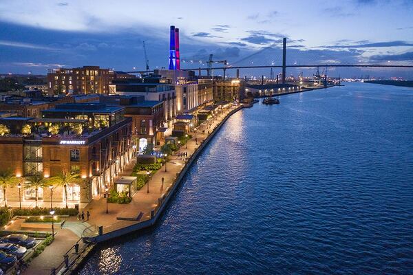 The J.W. Marriott Plant Riverside District is a redeveloped electricity powerplant located on West River Street in Savannah. The $400 million project opened in 2020. (photo courtesy of The Kessler Collection)