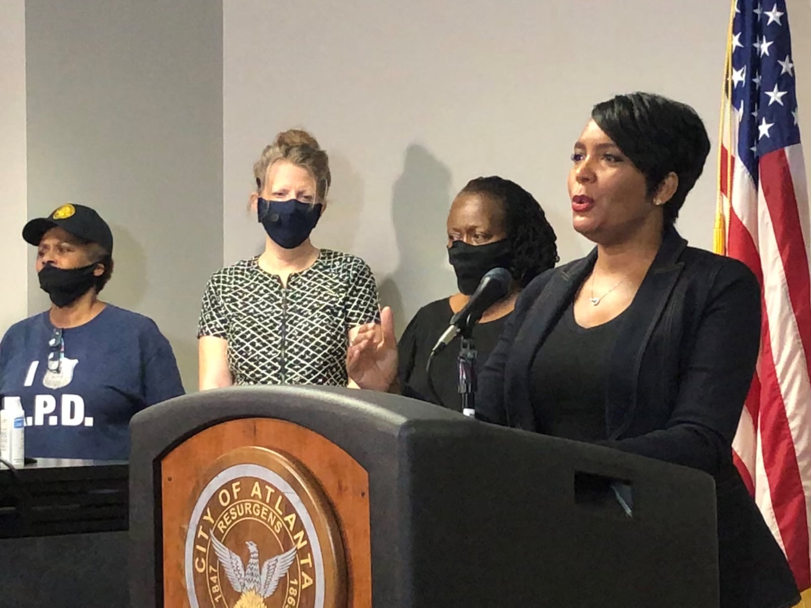 Atlanta Mayor Keisha Lance Bottoms speaks during a press conference at Atlanta police headquarters about the Saturday night shooting death of 8-year-old Secoriea Turner, on Sunday, July 5, 2020. J. SCOTT TRUBEY/SCOTTl.TRUBEY@AJC.COM