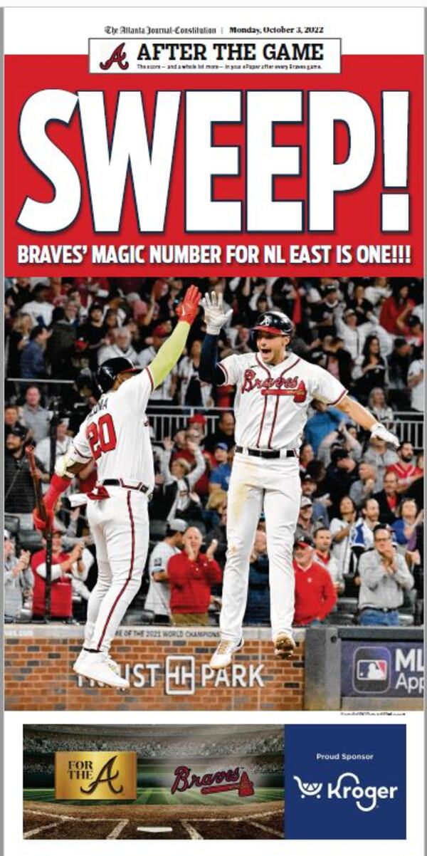 Sweep! — Read about the Braves 3-game victory over the Mets in Monday ePaper