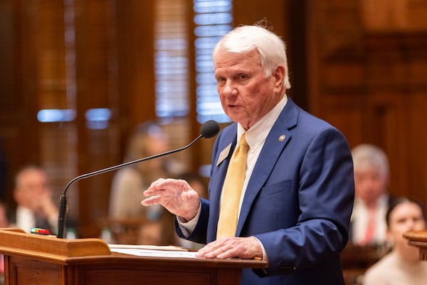 Georgia House Speaker Jon Burns, R-Newington, speaks in favor of school safety bill HB 268 at the House in the Capitol in Atlanta on Tuesday, March 4, 2025. In the aftermath of the September 2024 shooting at Apalachee High School, Burns urged his Republican colleagues to take a fresh look at school safety measures. (Arvin Temkar / AJC)