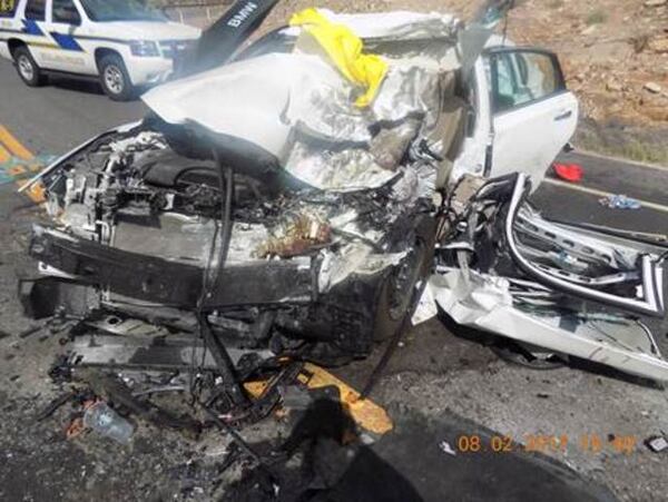 The Foxworth family's car crashed in Arizona on Aug. 2. (Credit:  Mohave County Sheriff's Office)