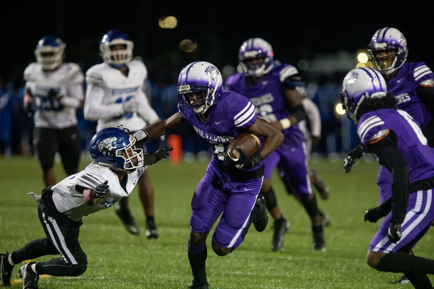 Miller Grove's Cayman Spalding carries the ball for a touchdown during a GHSA high school football game between Stephenson High School and Miller Grove High School at James R. Hallford Stadium in Clarkston, GA., on Friday, Oct. 8, 2021. (Photo/Jenn Finch)