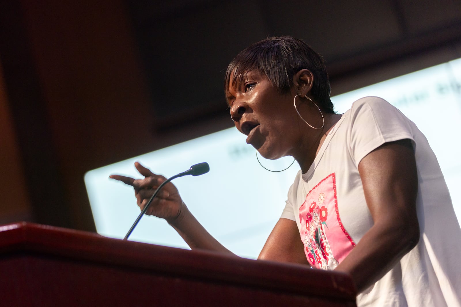 Alma Lott speaks on the city’s water failure during public comment at a city council meeting at City Hall in Atlanta on Monday, June 3, 2024. The water crisis has reached its fourth day following the breakage of several pipes. (Arvin Temkar / AJC)