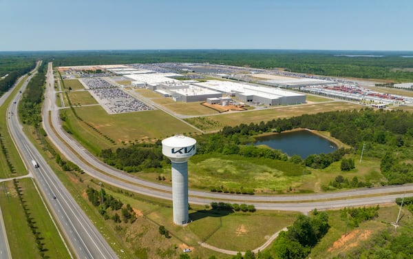 May 11, 2022 West Point - Aerial photo shows Kia Motors' US Assembly Plant in West Point on Wednesday, May 11, 2022. The future Hyundai Motor Group factory in Bryan County is likely to be far larger. (Hyosub Shin / Hyosub.Shin@ajc.com)