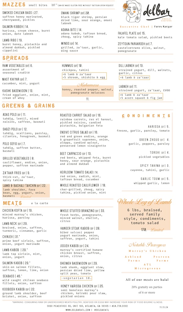 Delbar Buckhead menu