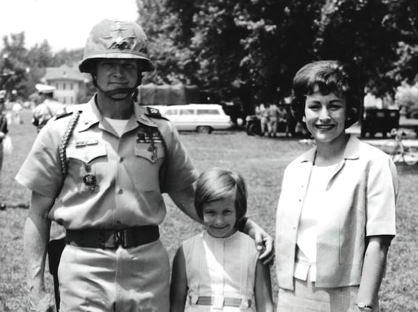 Hal and Julie Moore with their daughter, Julie, at Fort Benning. Hal Moore deployed from Fort Benning to Vietnam while the family remained in the Columbus area.