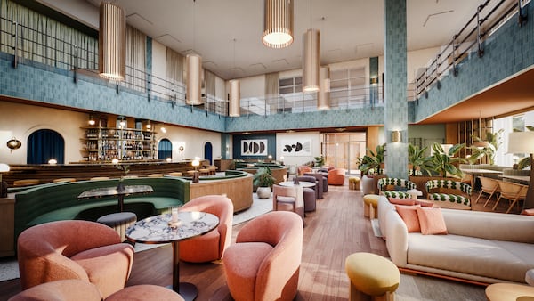 A rendering offers a glimpse of Municipal Grand's lobby bar and restaurant, opening on Savannah's Broughton Street in April. (Courtesy AAmp Studio)