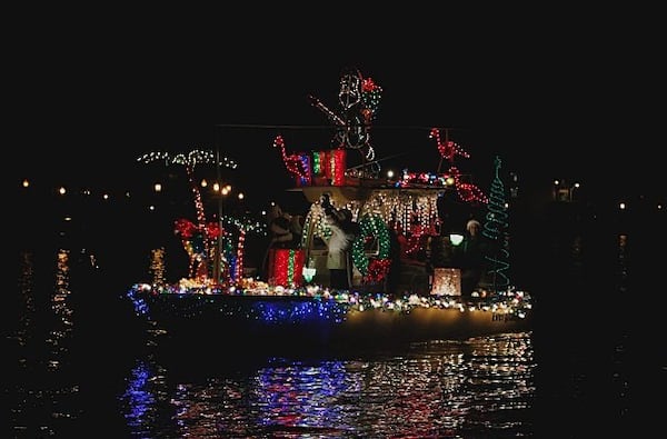 A boat-float all decked out for the holidays