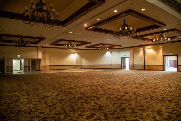 A ballroom sits empty at the former Sheraton Atlanta Airport  Hotel in College Park, Friday, September 4, 2020. The hotel was acquired by the City of Atlanta for $16.8 million in 2017. Since the purchase, the hotel, which had a convention center attached, has been used for movie production. The city is demolishing the hotel. (Alyssa Pointer / Alyssa.Pointer@ajc.com)