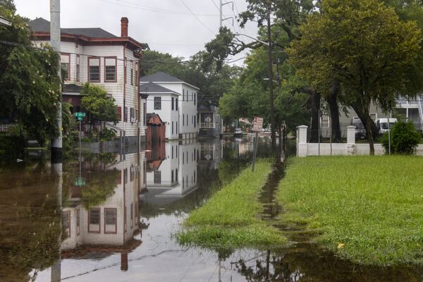 A flooded street on Jefferson and W 38th street on Tuesday, August 6, 2024 in Savannah, GA. (AJC Photo/Katelyn Myrick)