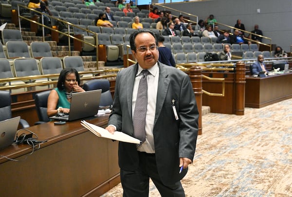 Michel “Marty” Turpeau IV, chairman of DAFC, leaves during a meeting at the Fulton County government building in Atlanta on Wednesday, July 14, 2021. (Hyosub Shin / Hyosub.Shin@ajc.com)