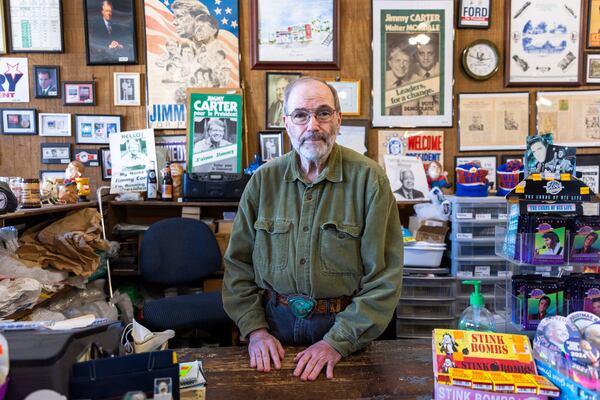 Philip Kurland, owner of the Plains Trading Post, said, "It’ll feel awkward and odd to me, anyway, for a while” when former President Jimmy Carter is gone. “But I think overall when that’s passed,” he said, “I think there will be a feeling of joy because every time I think of him it’ll put a smile on my face.” (Arvin Temkar / arvin.temkar@ajc.com)