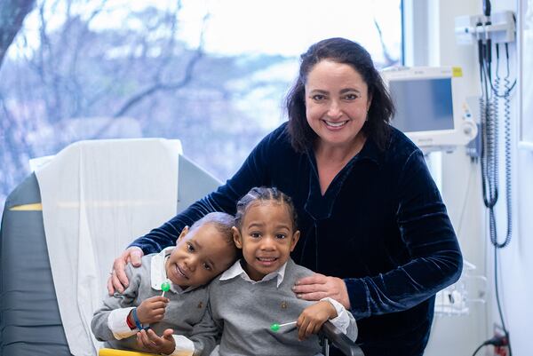 Dr. Ann Haight — a physician at Children’s Healthcare of Atlanta, and the Aflac Cancer and Blood Center Blood Disorder Center — transplanted bone marrow from Saxton to his twin Sawyer Guillory to treat Sawyer's sickle cell anemia.
Photo courtesy of Children's Healthcare of Atlanta 
