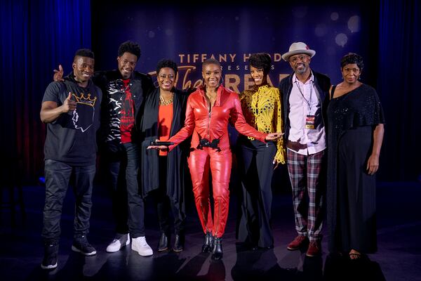 Godfrey Danchimah (from left), Dean Edwards, Erin Jackson, Tiffany Haddish, Kimberly Clark, Tony Woods and Barbara Carlyle appear in Season 2 of "Tiffany Haddish Presents They Ready." Greg Gayne/Netflix©