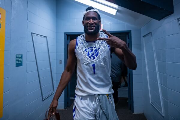 Eliel Nsoseme walks back to the Georgia State locker room after the Panthers won the Sun Belt tourney. (AJ Henderson/Sun Belt Conference)