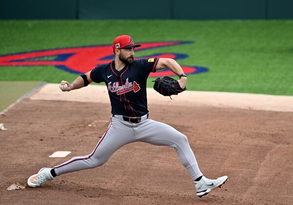 Atlanta Braves pitcher Spencer Strider throws a ball during spring training workouts at CoolToday Park, Friday, February 14, 2025, North Port, Florida. (Hyosub Shin / AJC)