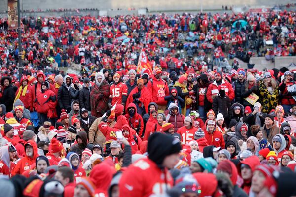 Kansas City Chiefs fans gather for a Super Bowl parade and rally Wednesday.