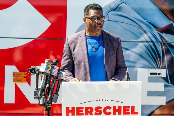 Republican U.S. Senate candidate Herschel Walker, shown speaking Thursday to reporters in Wadley, denied allegations The Daily Beast reported that the anti-abortion candidate paid for a woman's abortion in 2009. (Nicole Buchanan/The New York Times)