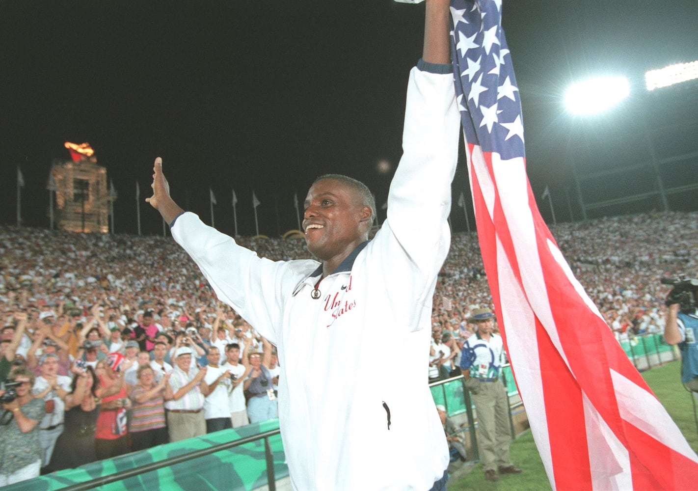 Carl Lewis wins the long jump