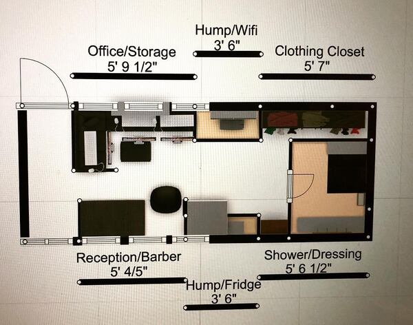 Blueprints showing the inside of the Dignity Bus.